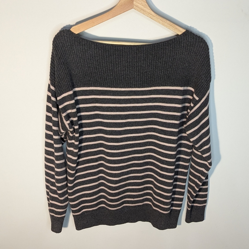 Gray and Pink Striped Baggy Knit Sweater